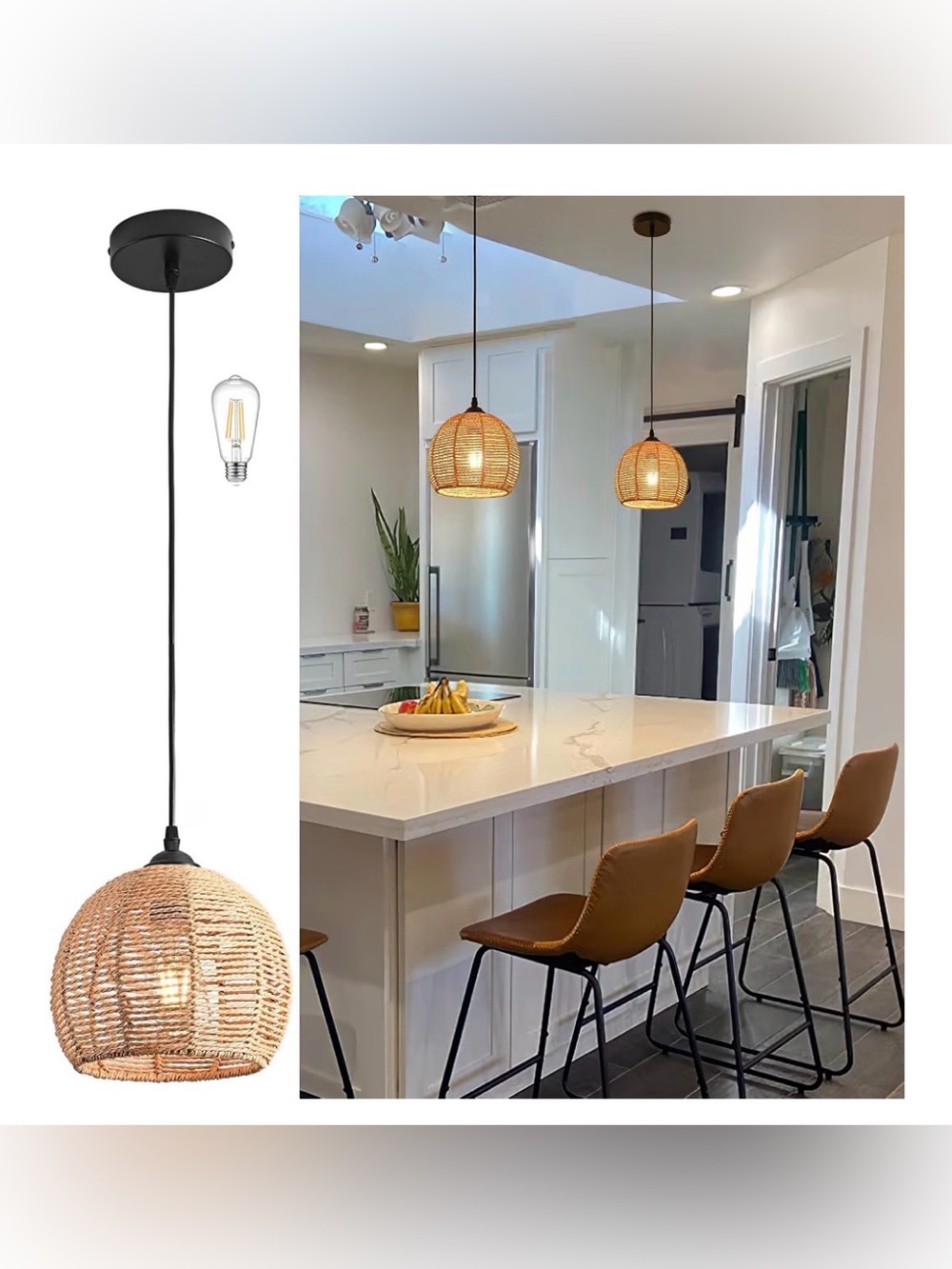 Mini Hemp Rope Woven Pendant Light Woven Light Fixture Boho Chandelier